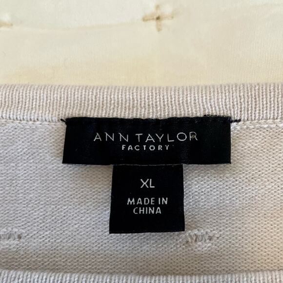 Ann Taylor Fine Gauge Textured Cotton Sweater Women's XL | Ecru | EUC - Picture 4 of 10